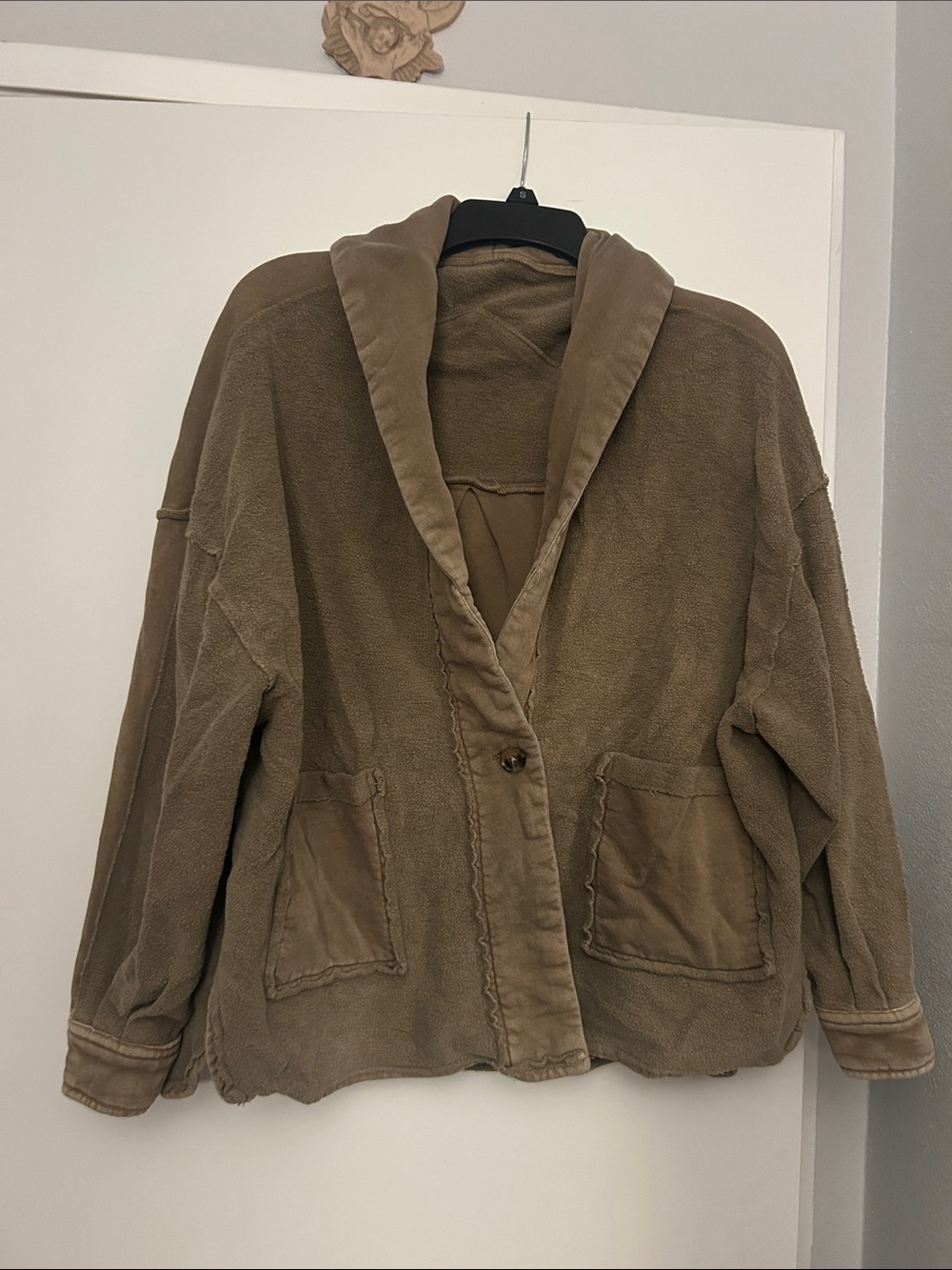 French terry button-front cardigan